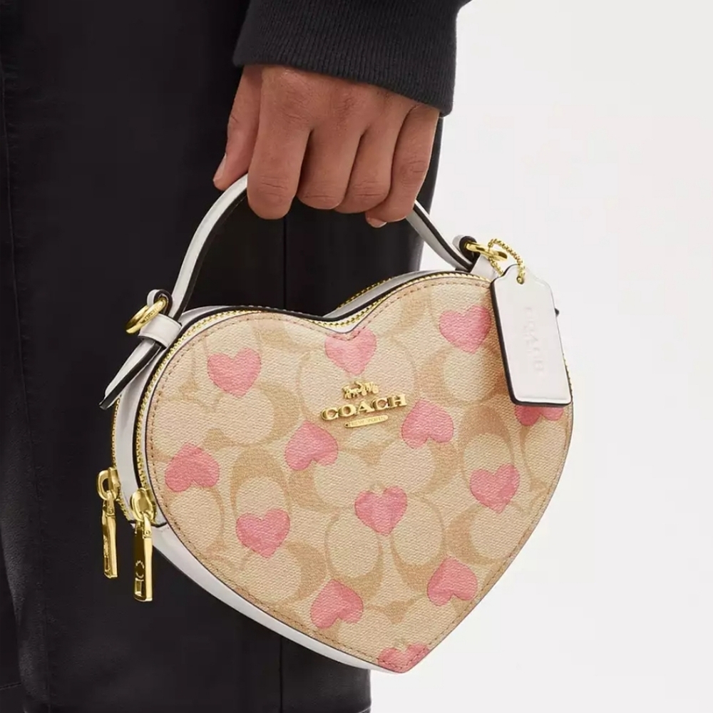 Coach Heart Crossbody In Signature Canvas With Heart Print Khaki Pink - Picture 7 of 7